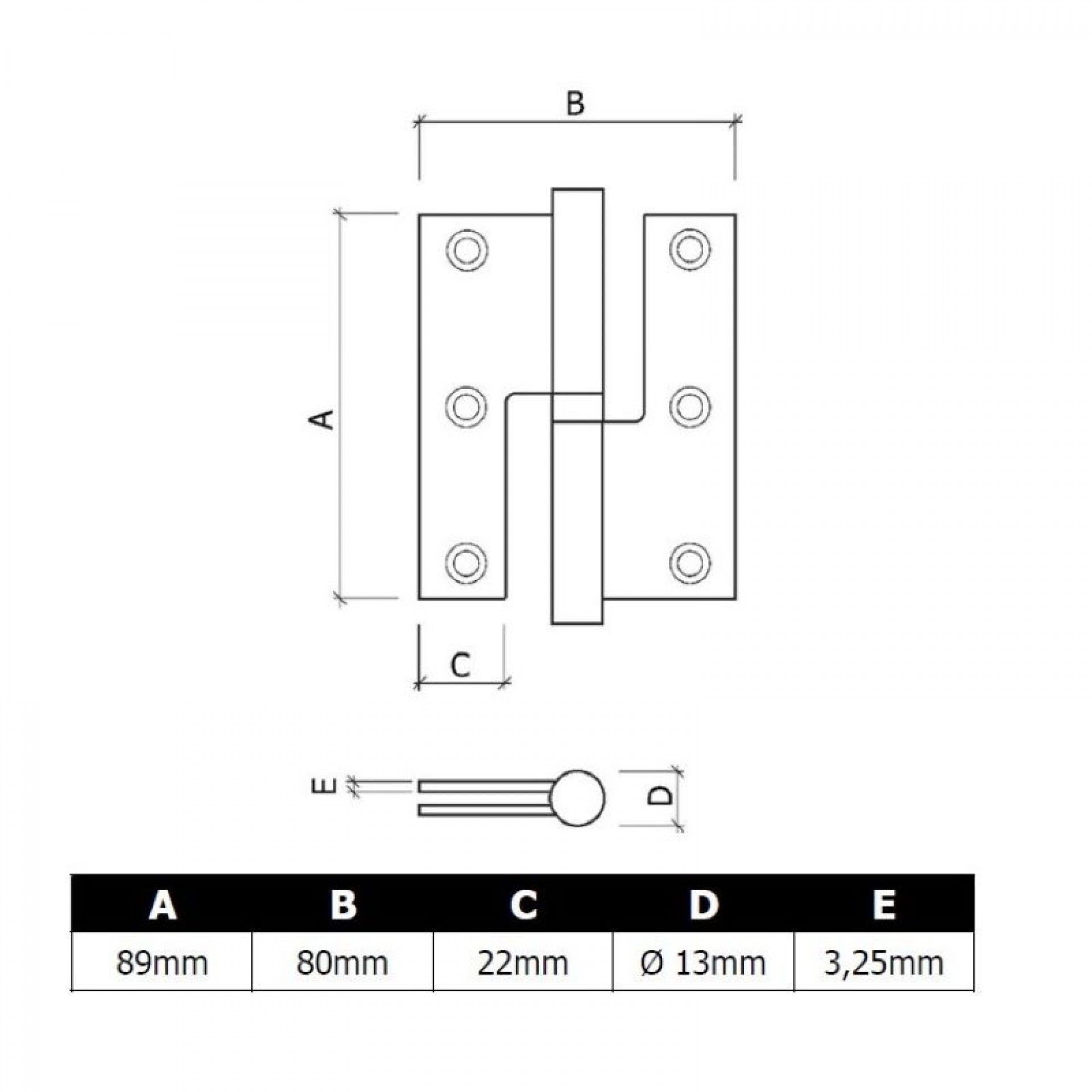 Dobradiça de porta balanço direita 3.5" Latão 3un