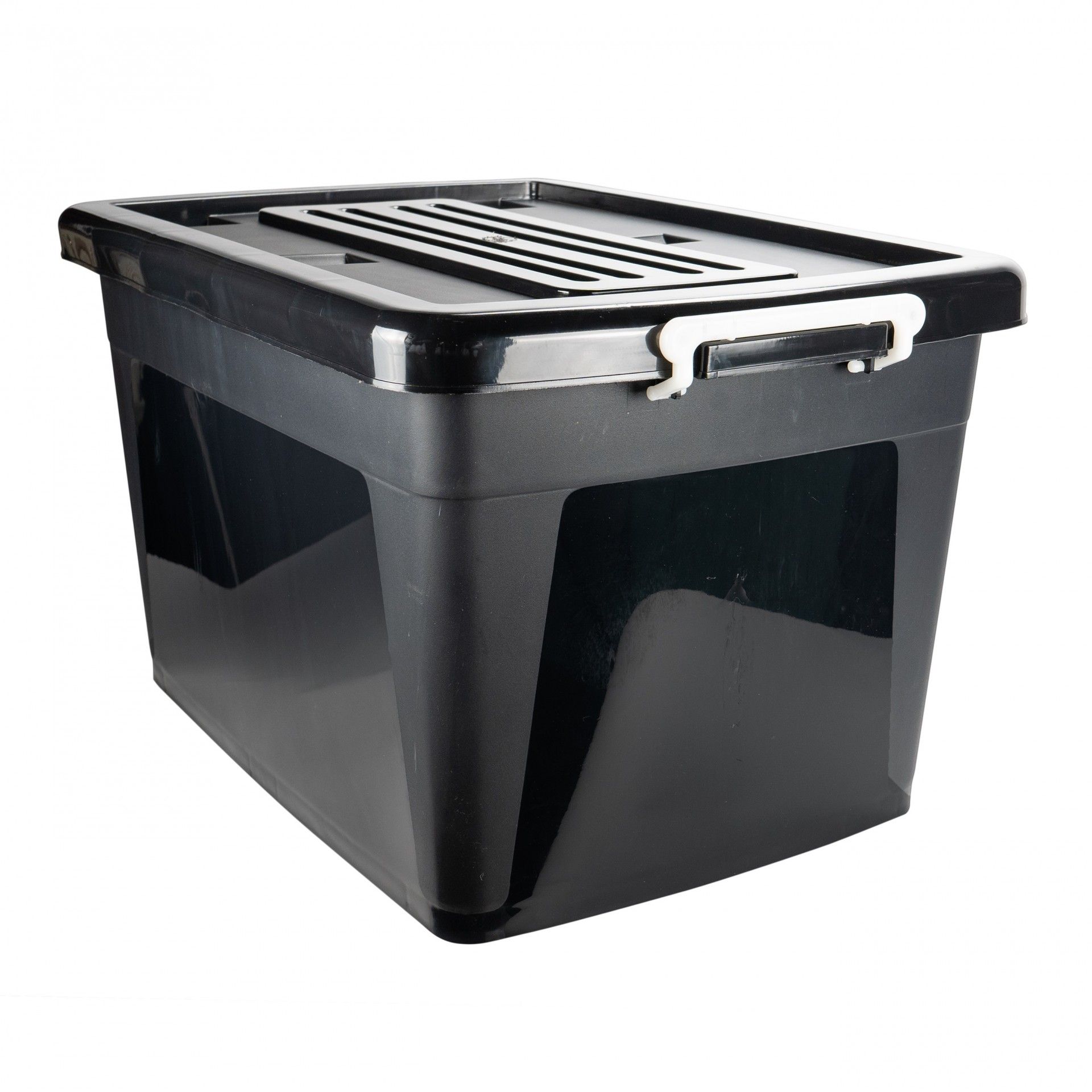 Caixa Arrumação Com Tampa Preta 75lt 65x45x37cm