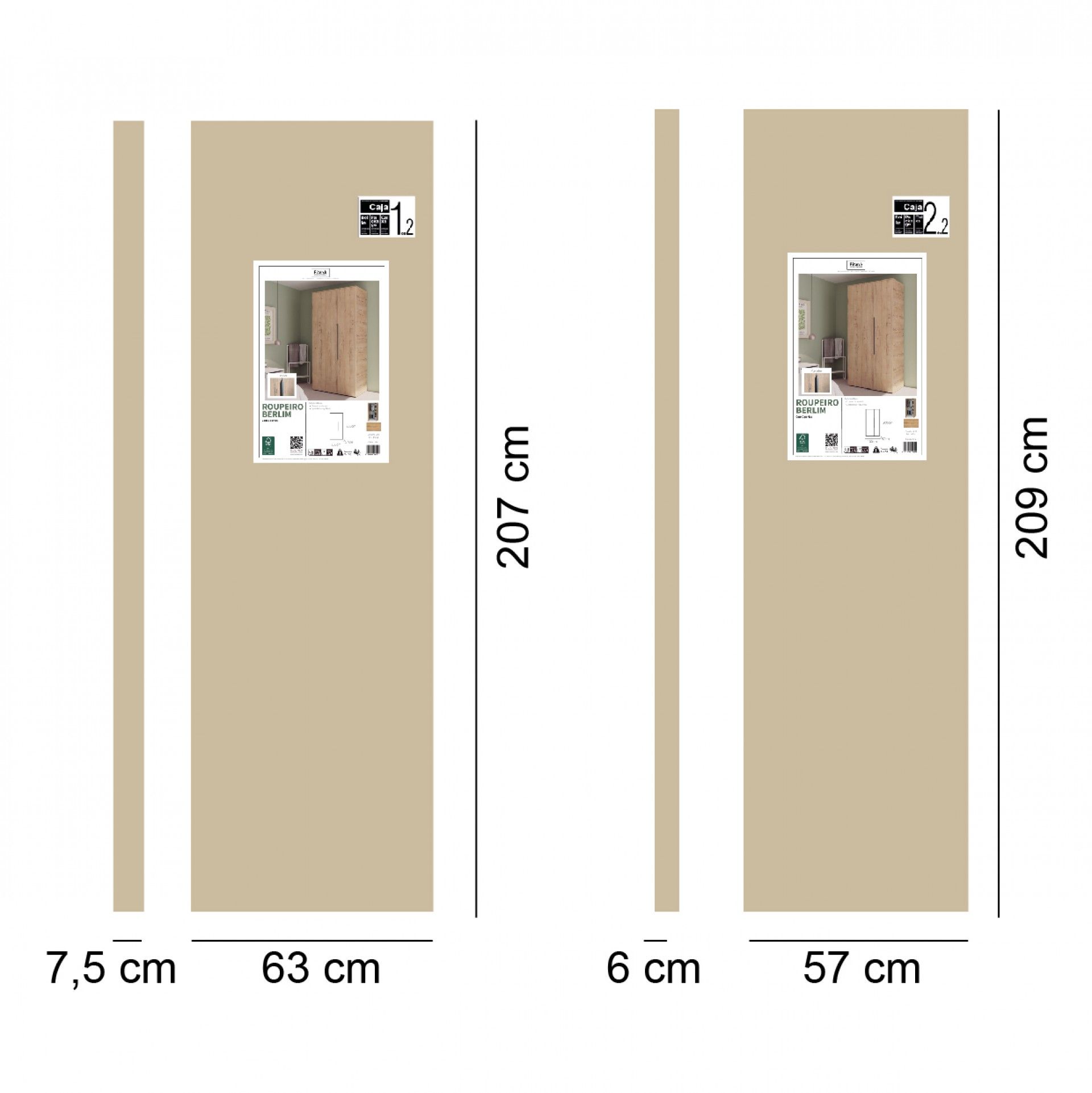 Roupeiro Berlim 200x100x57cm Carvalho Gold