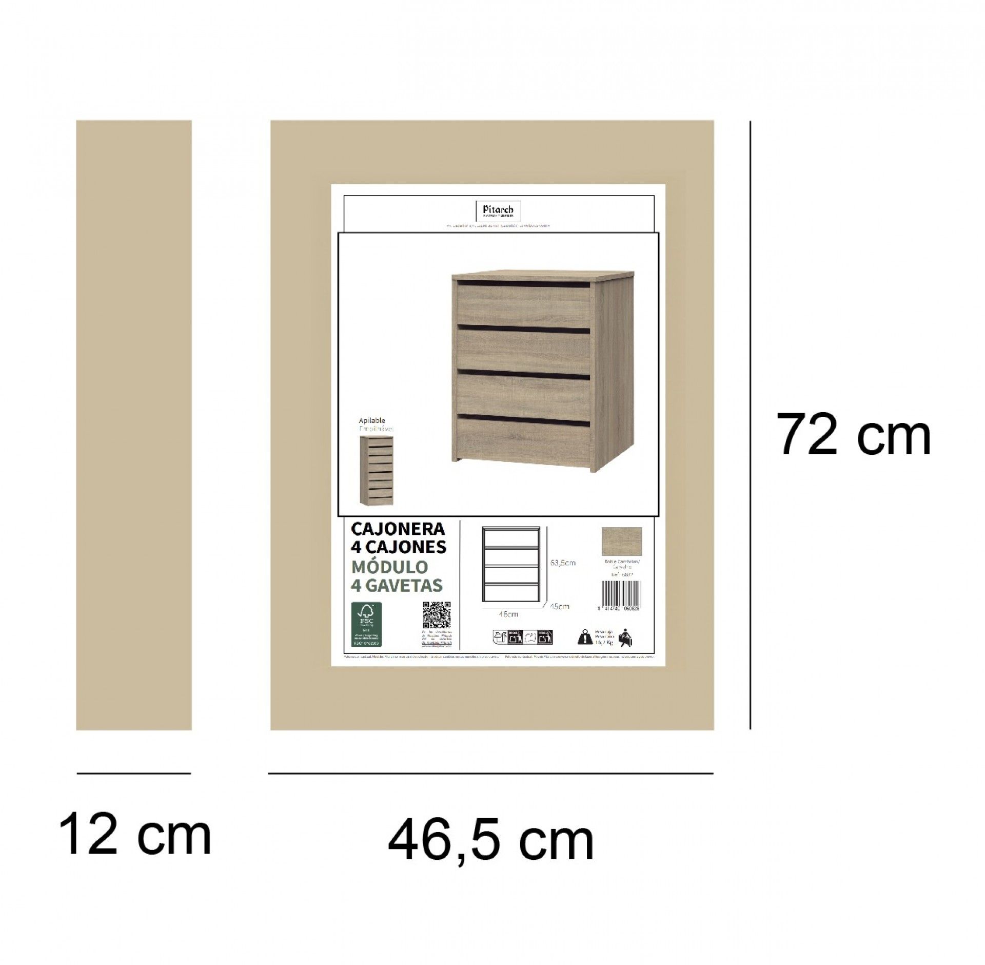 Módulo 4 Gavetas 63,5x46x45cm Carvalho