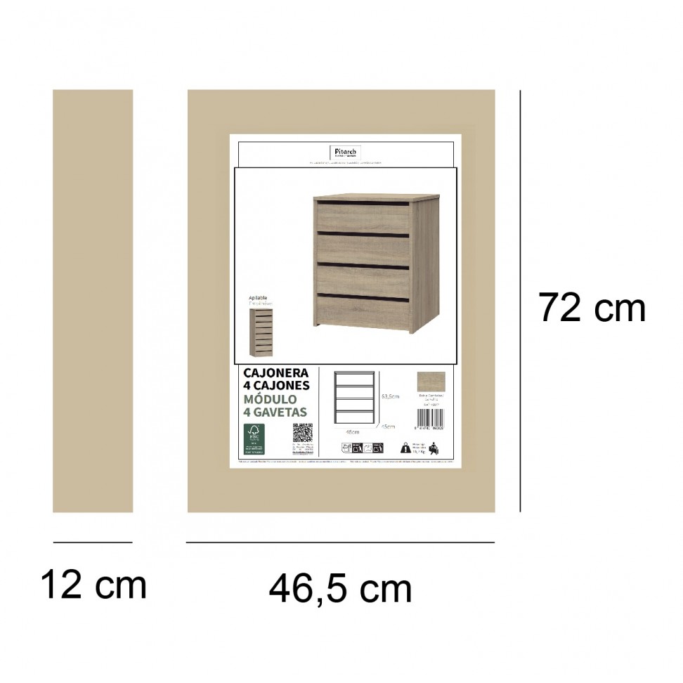 M�dulo 4 Gavetas 63,5x46x45cm Carvalho