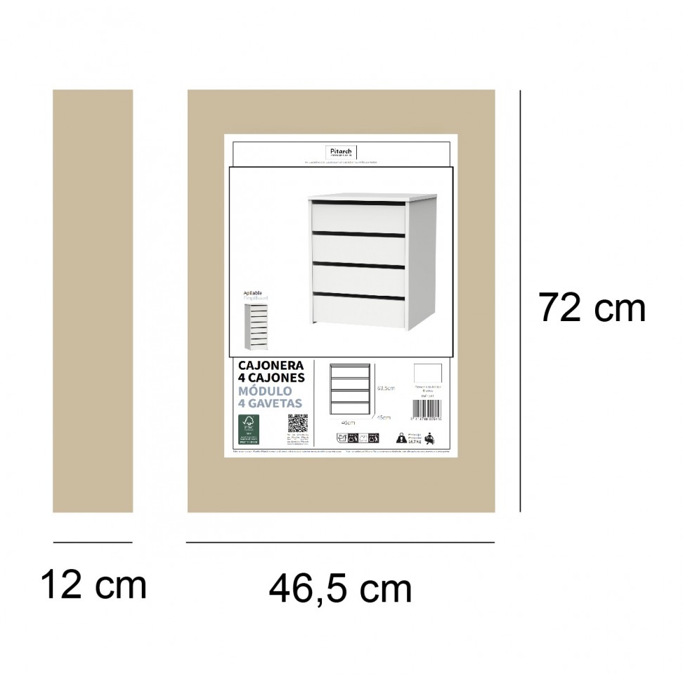 Módulo 4 Gavetas 63,5x46x45cm Branco Módulo 4 Gavetas 63,5x46x45cm Branco