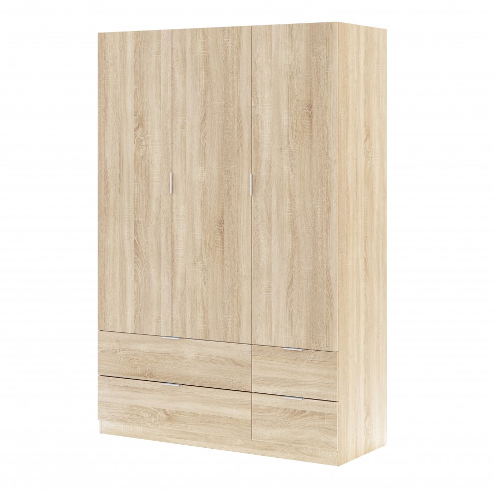 Roupeiro 3 portas e 4 gavetas 200x135x52cm Carvalho
