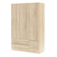 Roupeiro 3 portas e 4 gavetas 200x135x52cm Carvalho