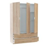 Roupeiro 3 portas e 4 gavetas 200x135x52cm Carvalho