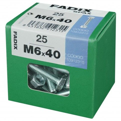 Parafuso Hexagonal+Porca Din933 M6x40mm L 25un Parafuso Hexagonal+Porca Din933 M6x40mm L 25un