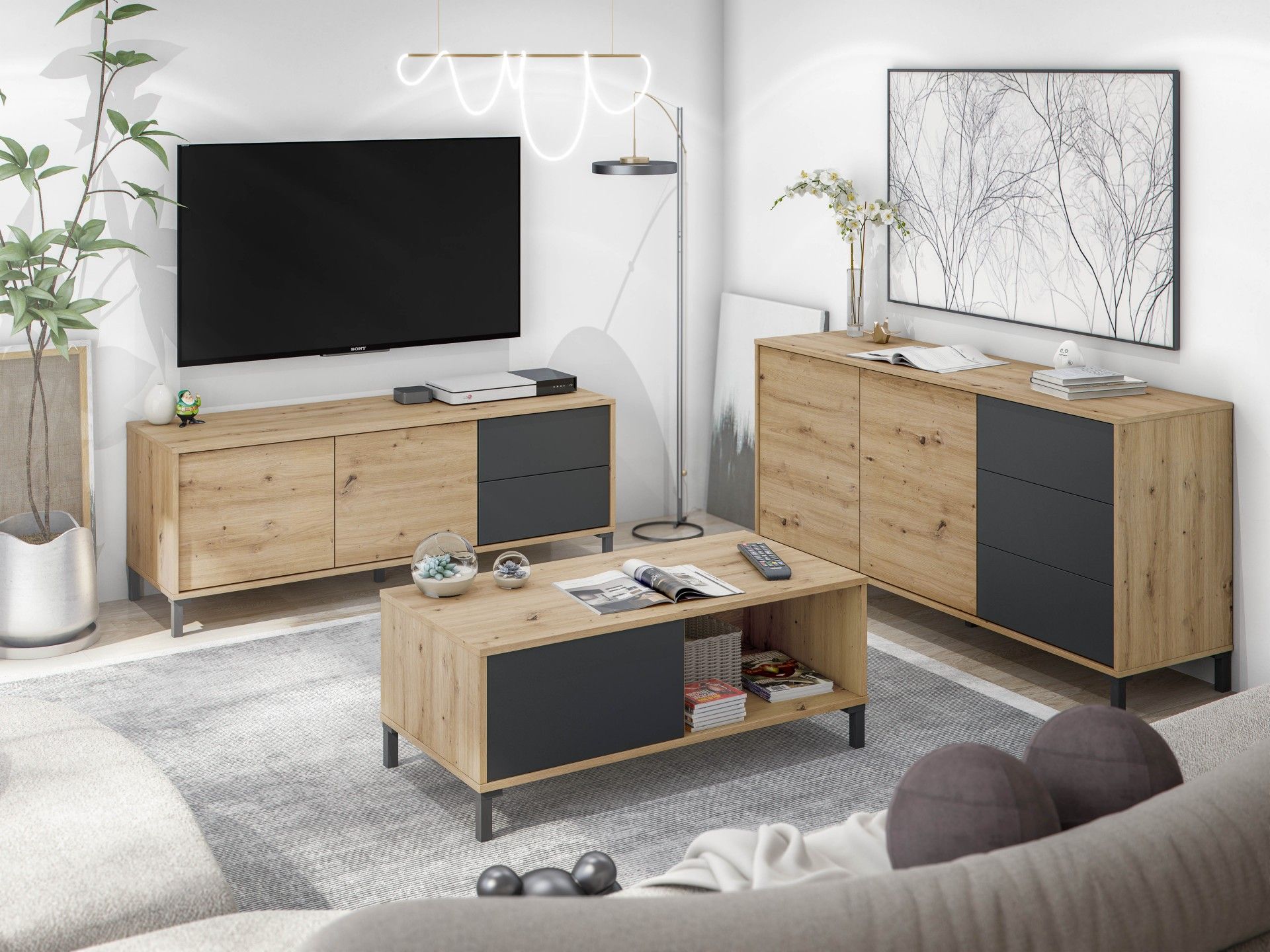 Móvel Tv Brooklin 47x130x41cm Carvalho/ Cinza