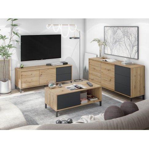 Móvel Tv Brooklin 47x130x41cm Carvalho/ Cinza Móvel Tv Brooklin 47x130x41cm Carvalho/ Cinza