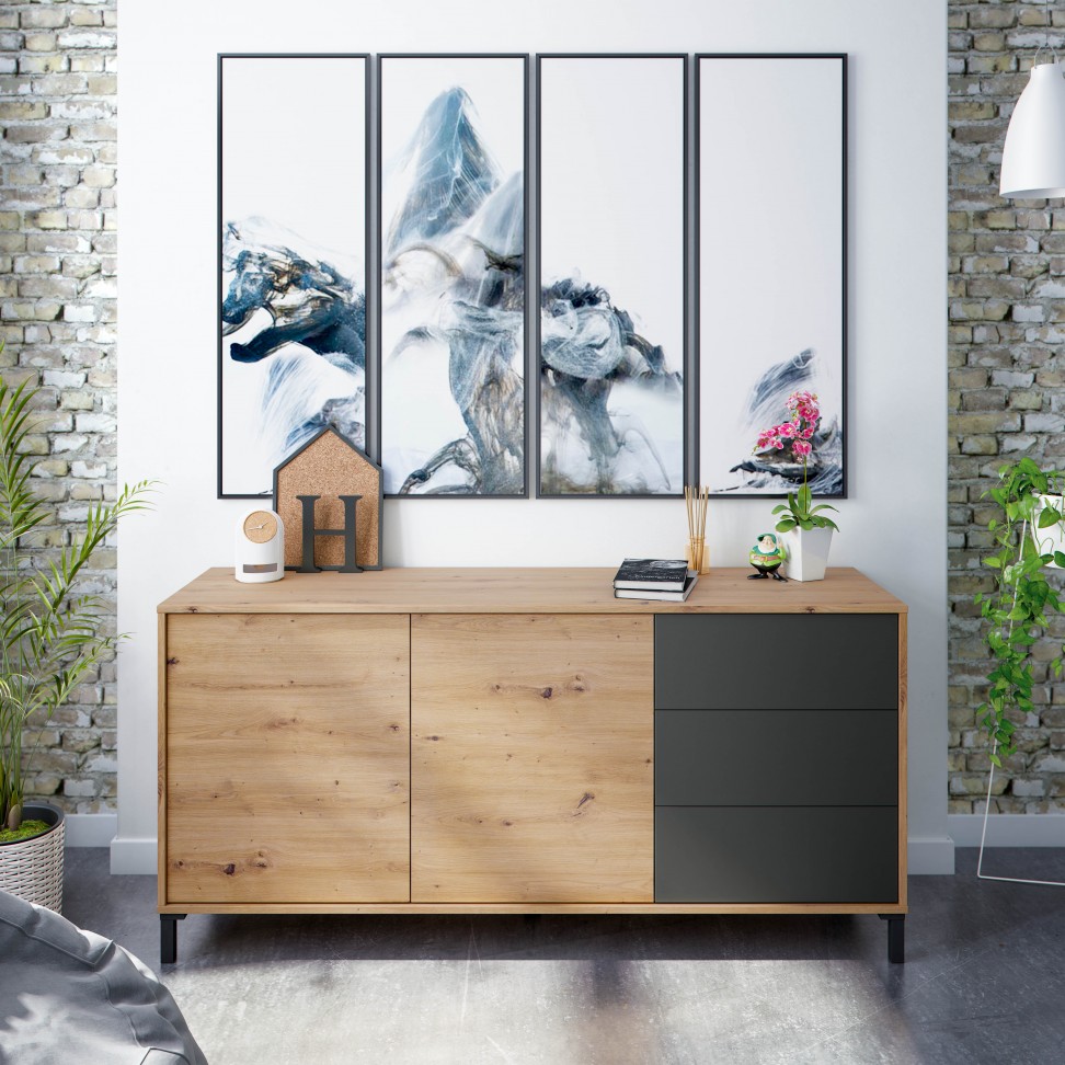Aparador Brooklin 74x154x41cm Carvalho/ Cinza