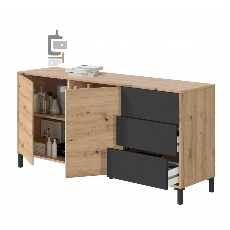 Aparador Brooklin 74x154x41cm Carvalho/ Cinza