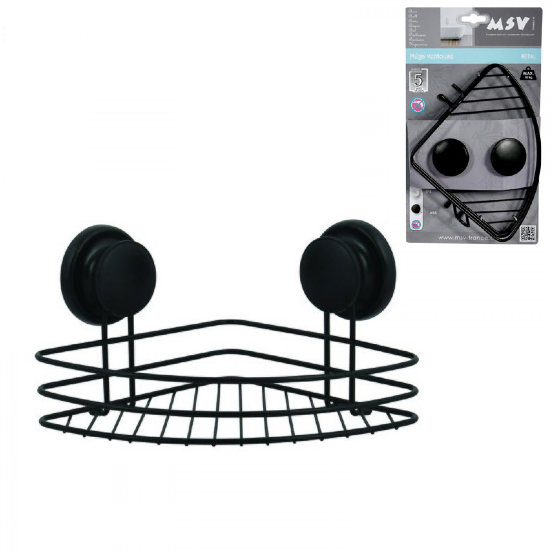 Prateleira Canto C/Ventosa 21,5x21,5x13cm Preta Mate