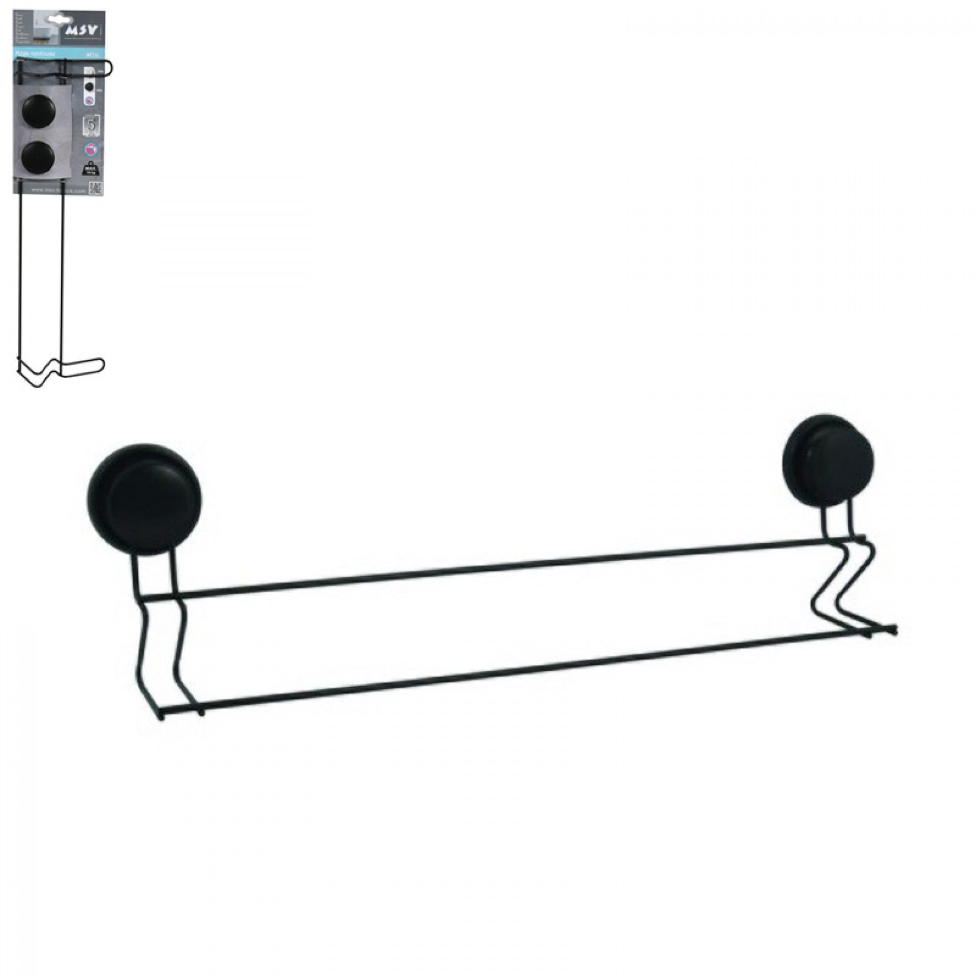 Toalheiro C/Ventosa 57,4x15x6,7cm Preta Mate