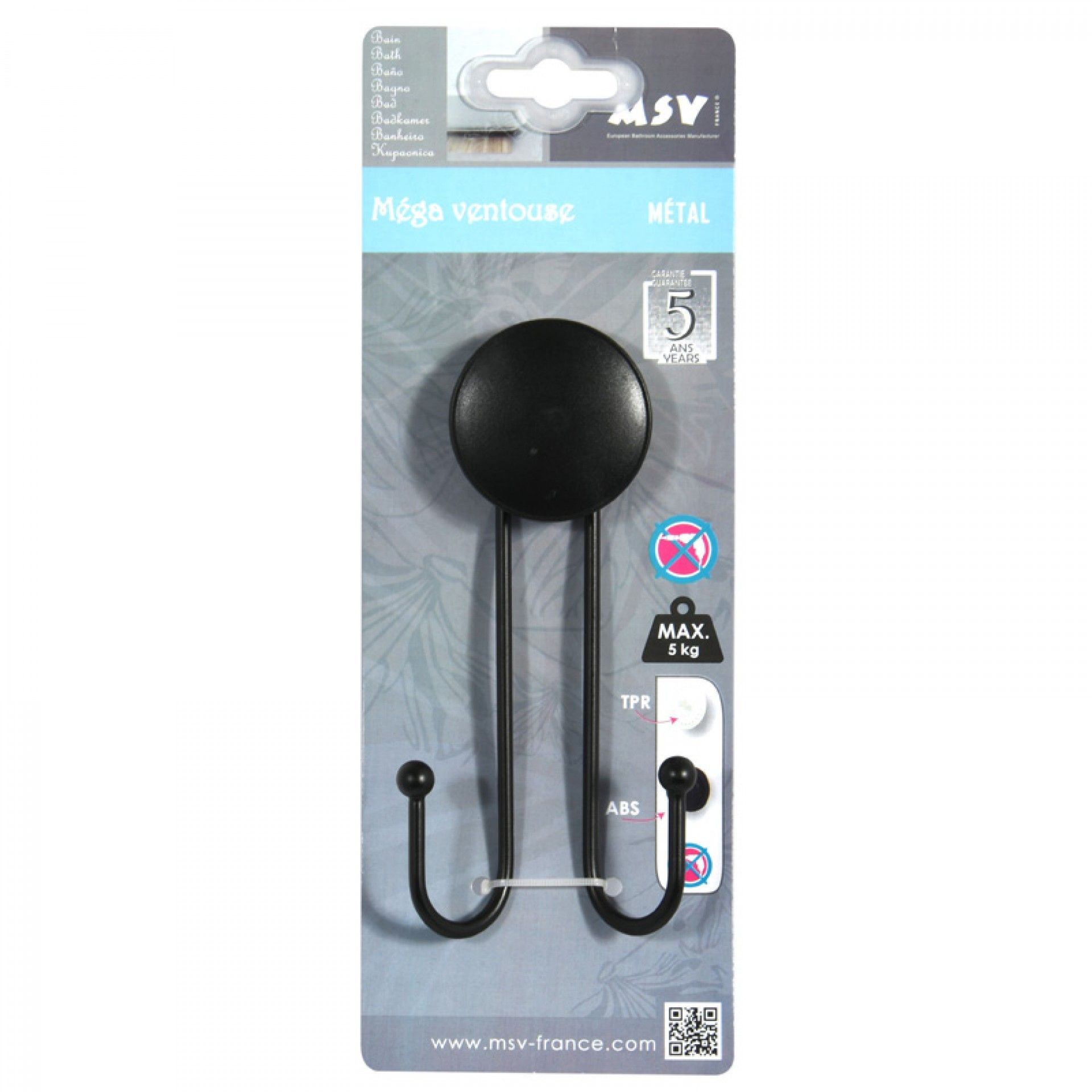 Cabide Duplo C/Ventosa Preto Mate