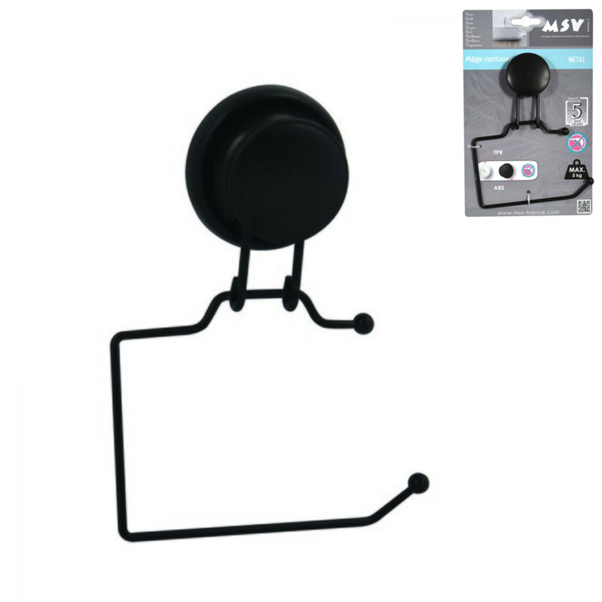 Porta Rolo C/Ventosa 4,5x3,6x18cm Preto Mate