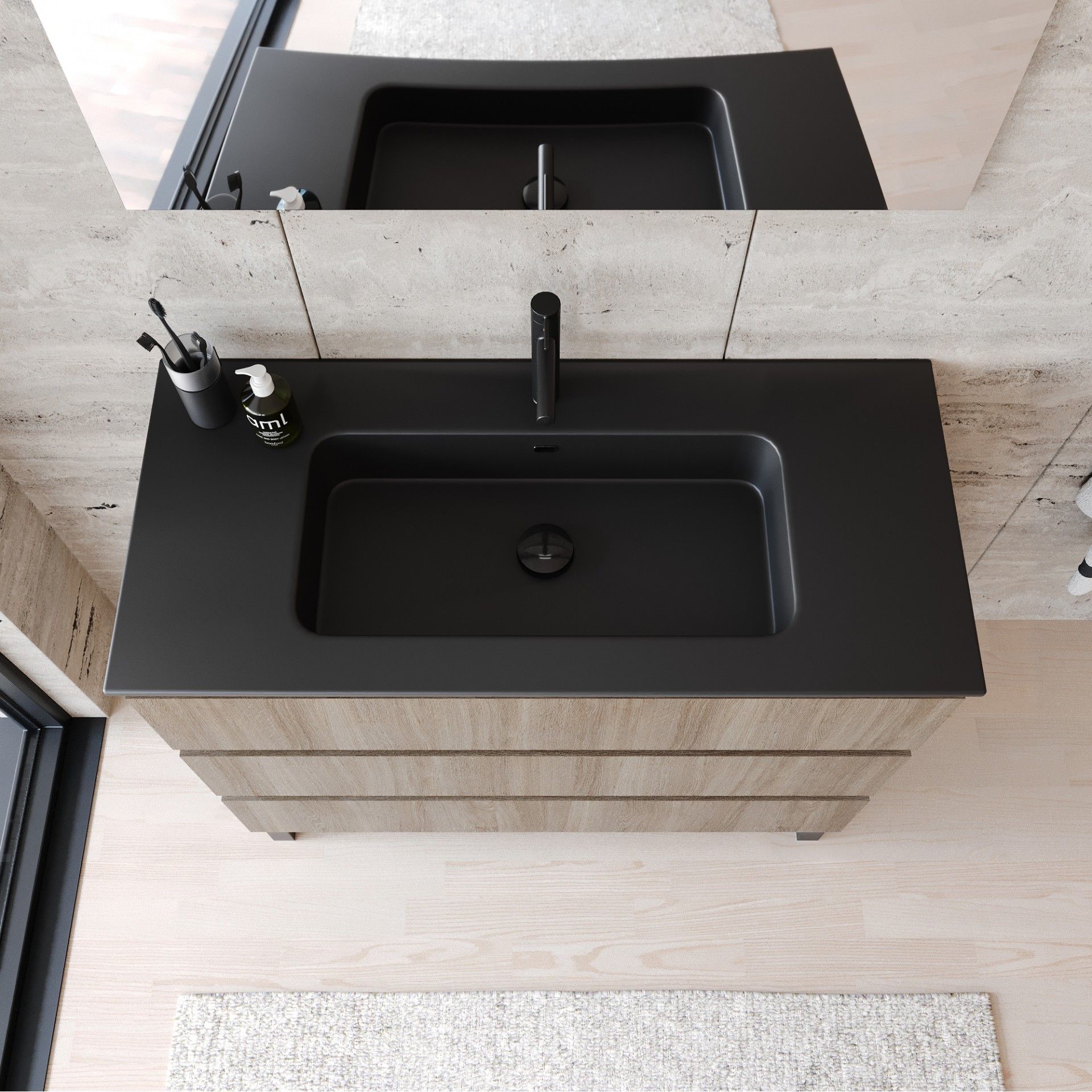 Lavatório Cerâmico 101x46x14cm Preto Mate