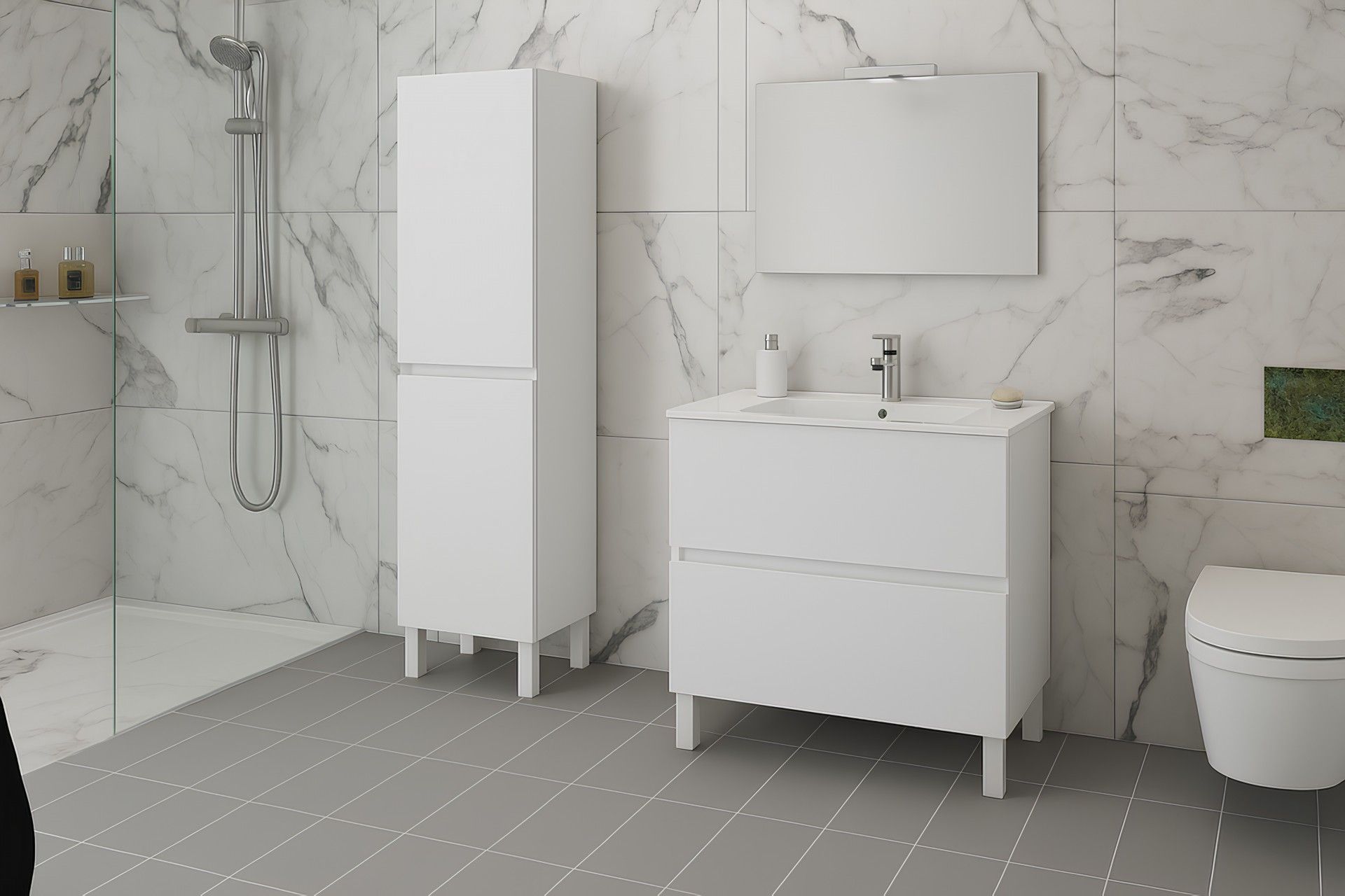 CONJUNTO CARUSO 60CM 2GAVETAS BRANCO (MÓVEL + LAVATÓRIO)