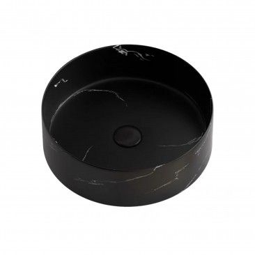 Lavatrio Redondo Cermico 36x36x12cm;  Marmoreado Preto