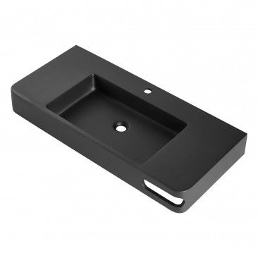 Lavatrio Compacto em Resina com Toalheiro 100x46x12; Preto