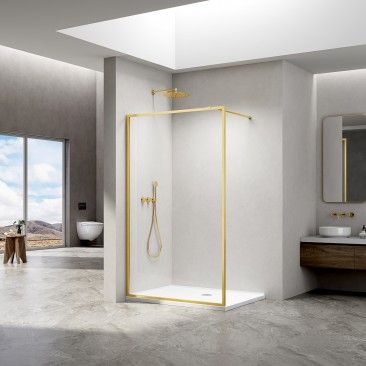 Painel Duche Dubai 190x100cm Vidro transparente Perfil dourado