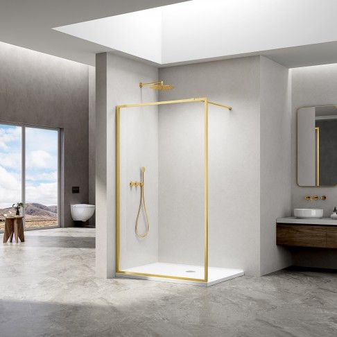 Painel Duche Dubai 190x100cm Vidro transparente Perfil dourado