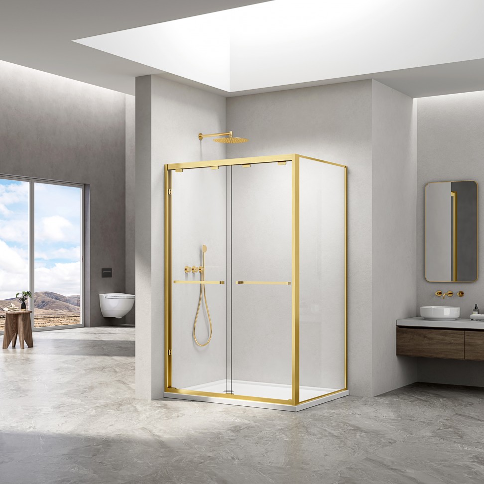 Cabine Duche Dubai Transparente 190x120x80cm; Perfil Dourado Cabine Duche Dubai Transparente 190x120x80cm; Perfil Dourado