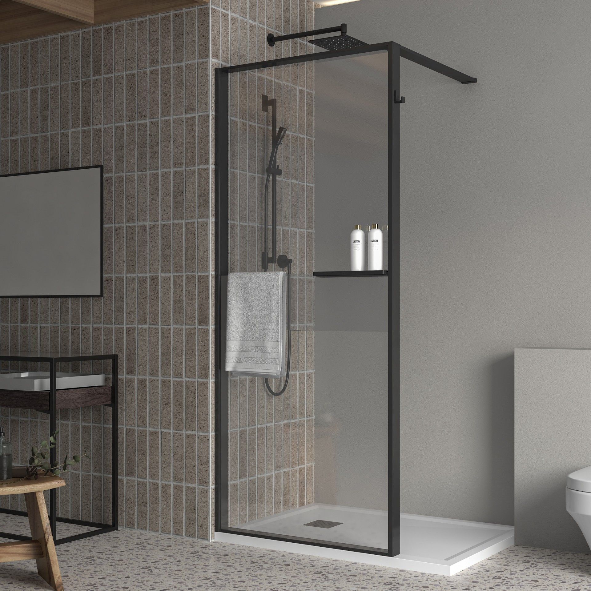 Painel Walk IN 200x100cm Vidro transparente Perfil preto