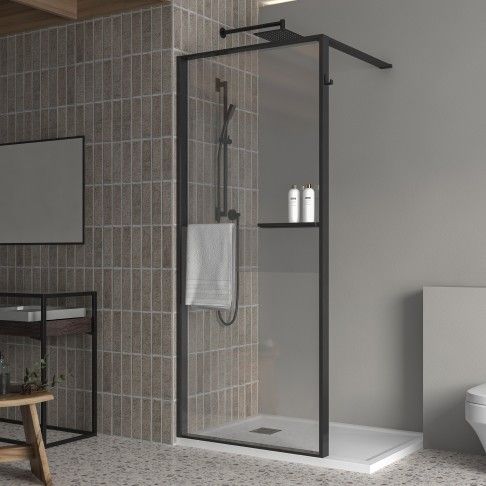 Painel Walk IN 200x100cm Vidro transparente Perfil preto Painel Walk IN 200x100cm Vidro transparente Perfil preto