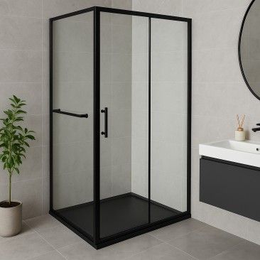 Cabine Duche Ibiza Transparente Alumnio Preta 120x80cm