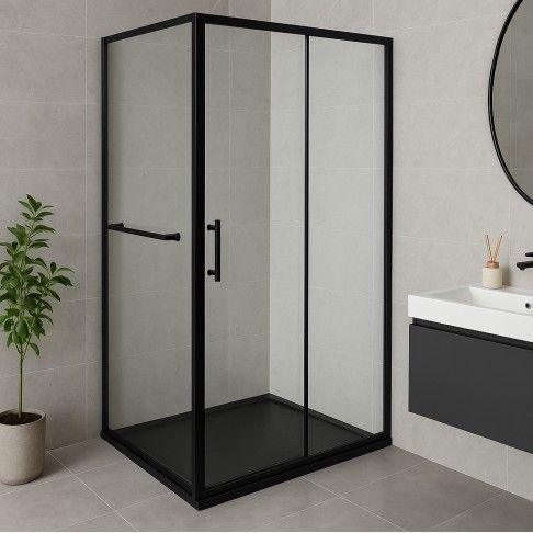 Cabine Duche Ibiza Transparente Alumínio Preta 120x80cm Cabine Duche Ibiza Transparente Alumínio Preta 120x80cm