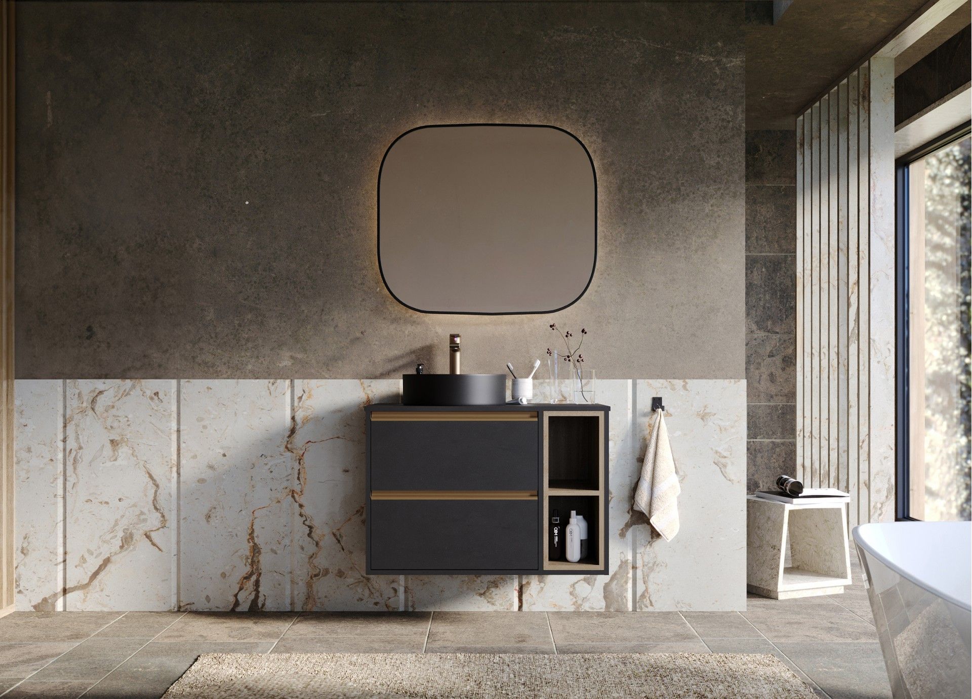 Móvel Suspenso Neon 80x45x55cm 2 gavetas Preto/Oak