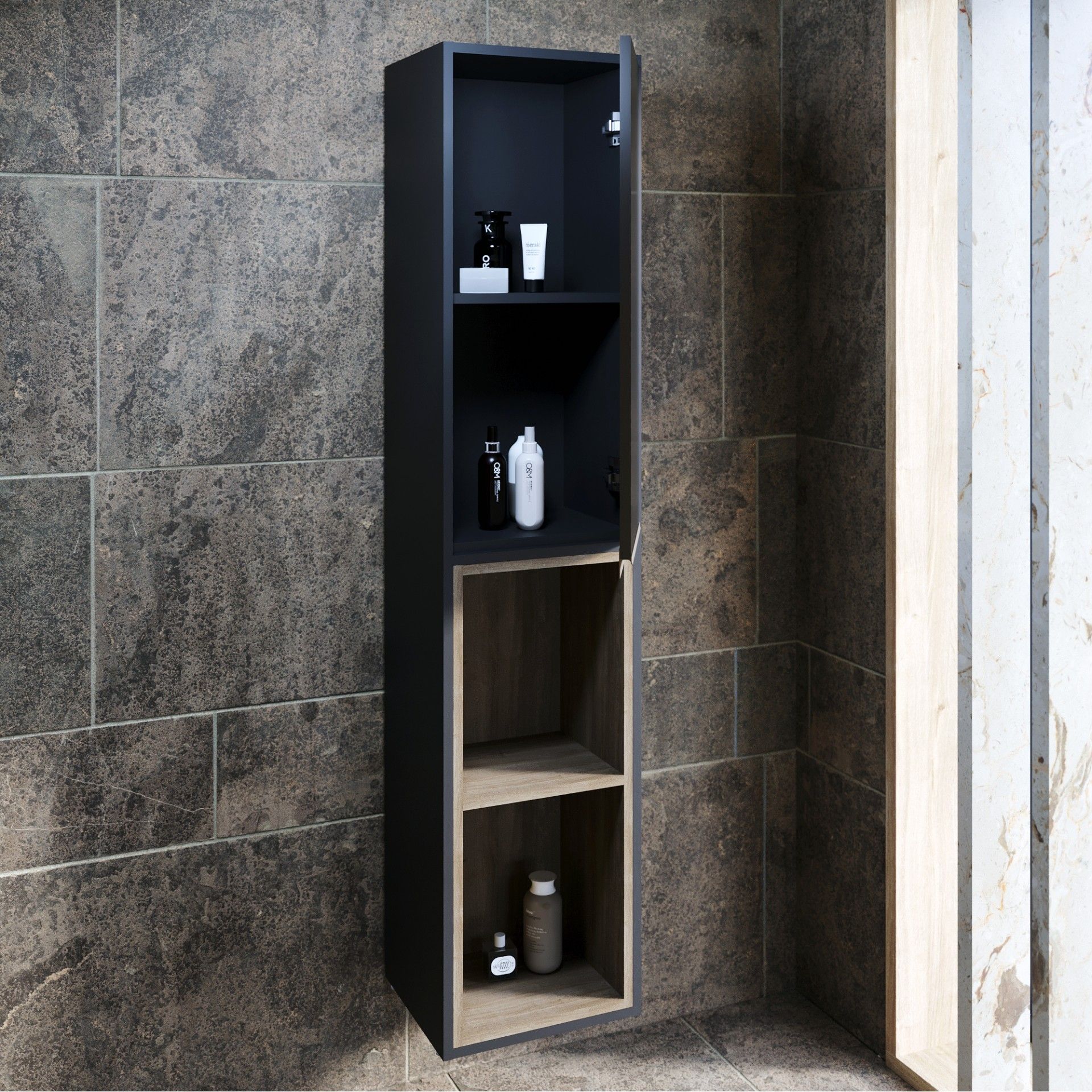 Coluna Suspensa Neon 35x30x160cm 2 prateleiras Preto/Oak