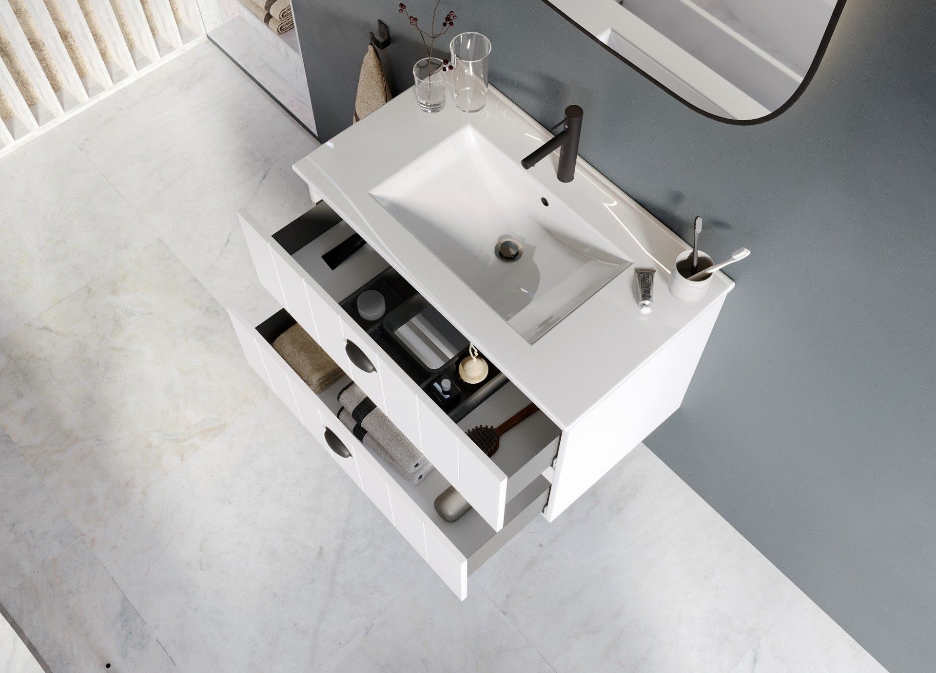 Móvel Suspenso Gaya 80x45x55cm 2 gavetas Branco Mate