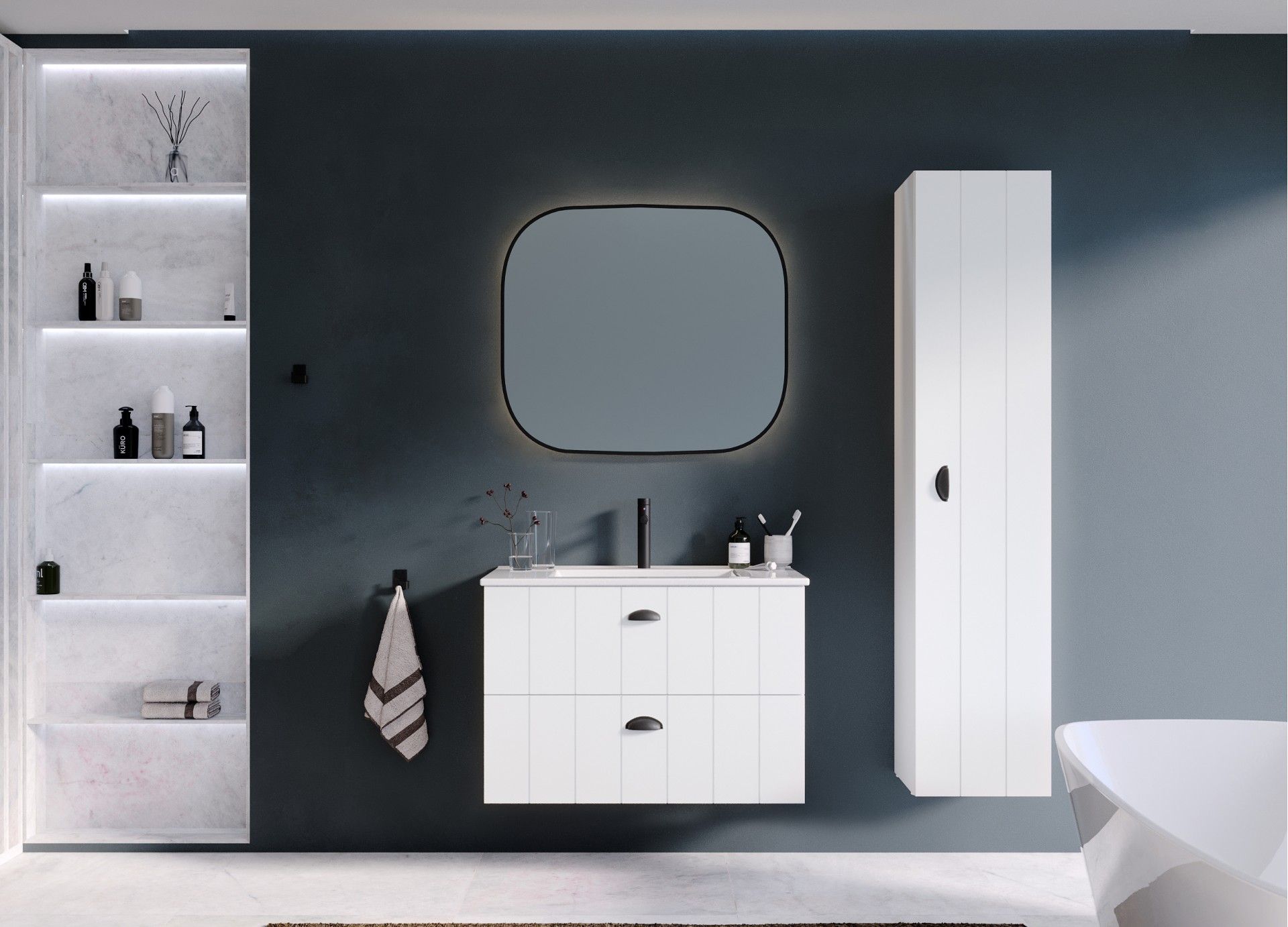 Móvel Suspenso Gaya 80x45x55cm 2 gavetas Branco Mate