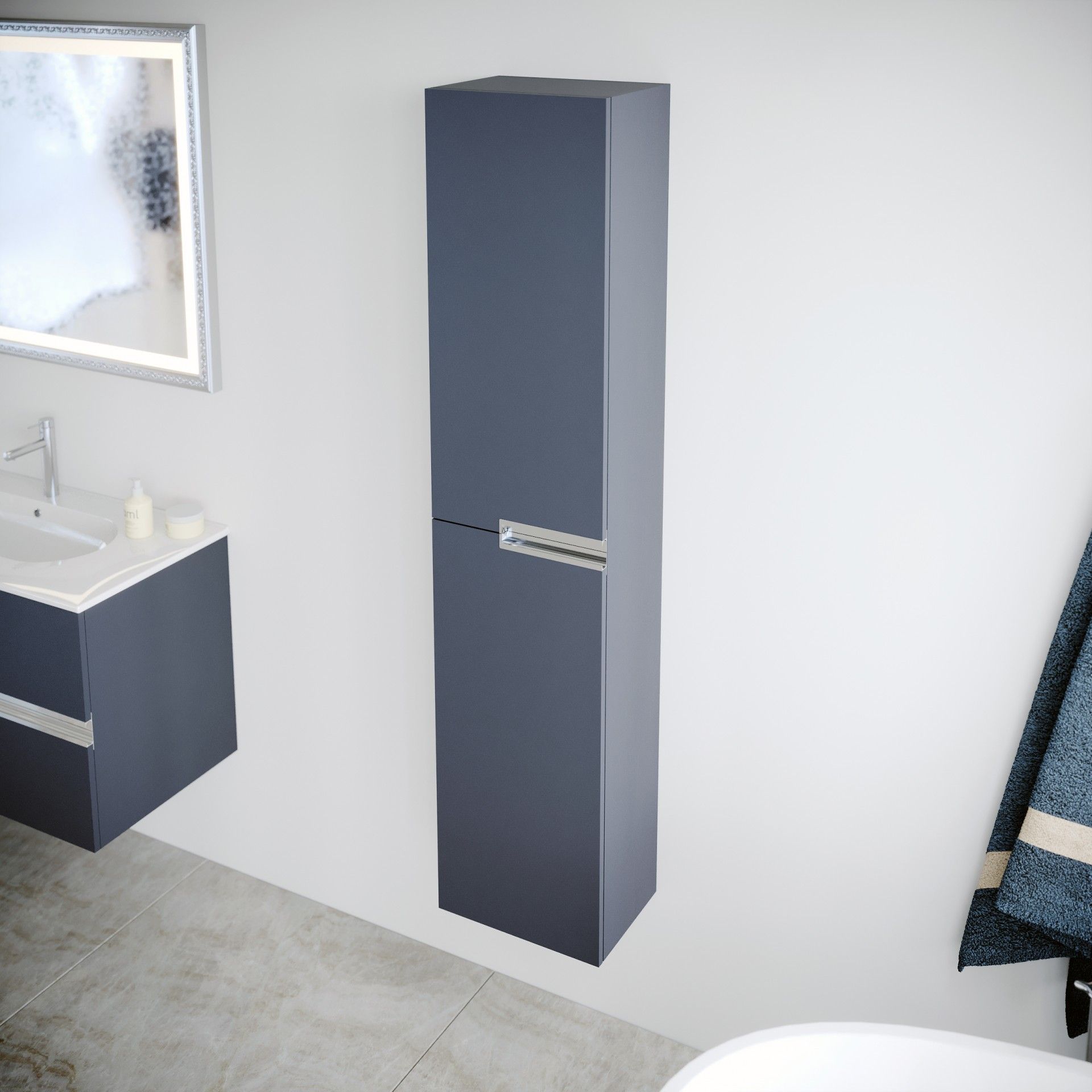 Coluna Suspensa Unik 35x25x160cm 2 portas Azul Mate