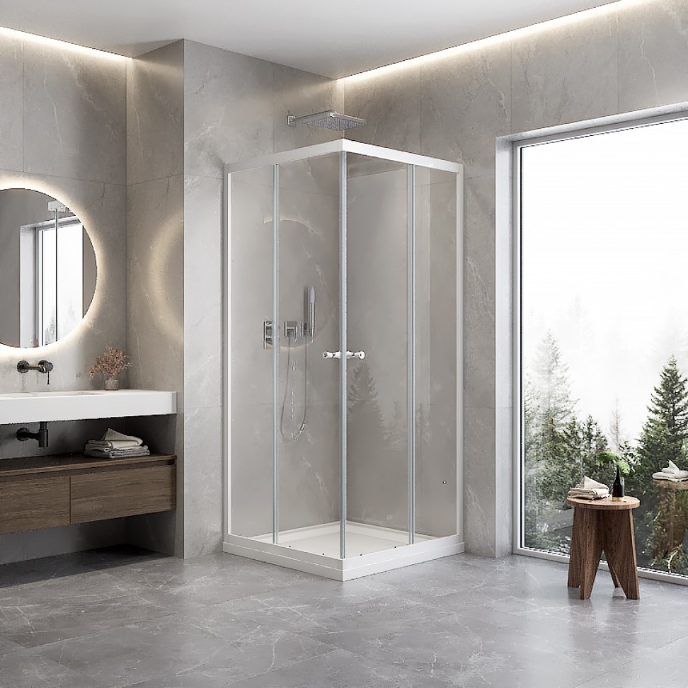 Cabine Duche Fiji Transparente 180x70-80x70-80cm; Perfil Branco Cabine Duche Fiji Transparente 180x70-80x70-80cm; Perfil Branco