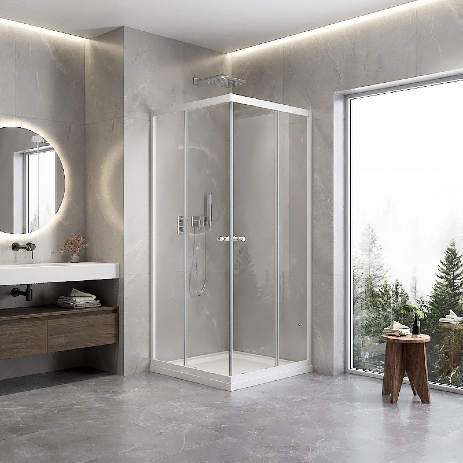 Cabine Fiji 180x70-80x70-80cm Vidro transparente Perfil branco