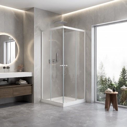 Cabine Fiji  180x70-80x70-80cm Vidro transparente Perfil branco
