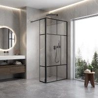 Painel Duche Haiti 120cm com Porta Vidro transparente Perfil preto Painel Duche Haiti 120cm com Porta Vidro transparente Perfil preto