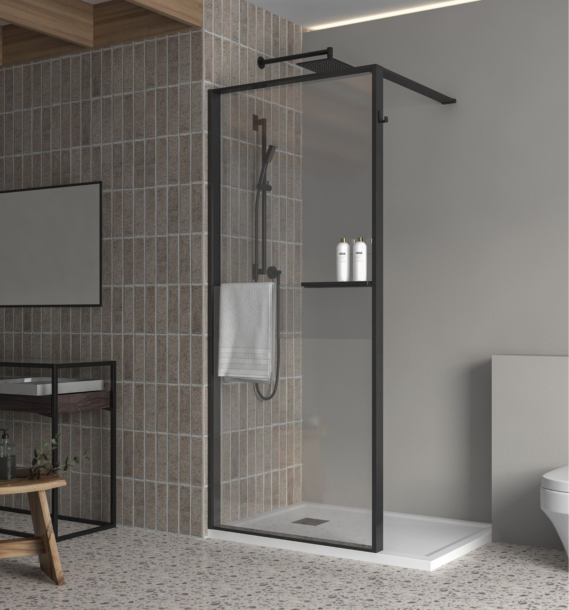 Painel Walk IN 200x100cm Vidro transparente Perfil preto