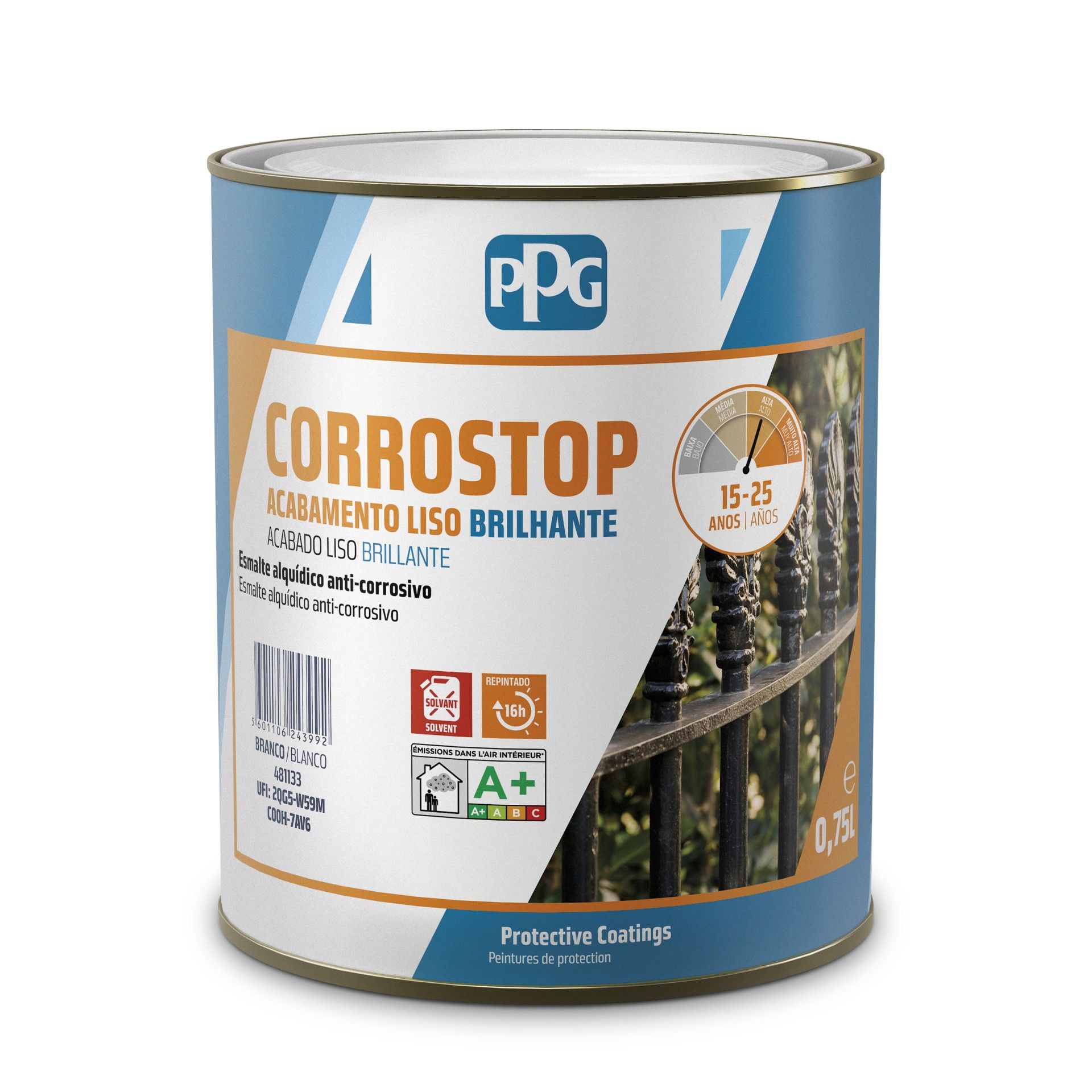 Esmalte Anti-corrosivo Corrostop Branco 9016 0,75L