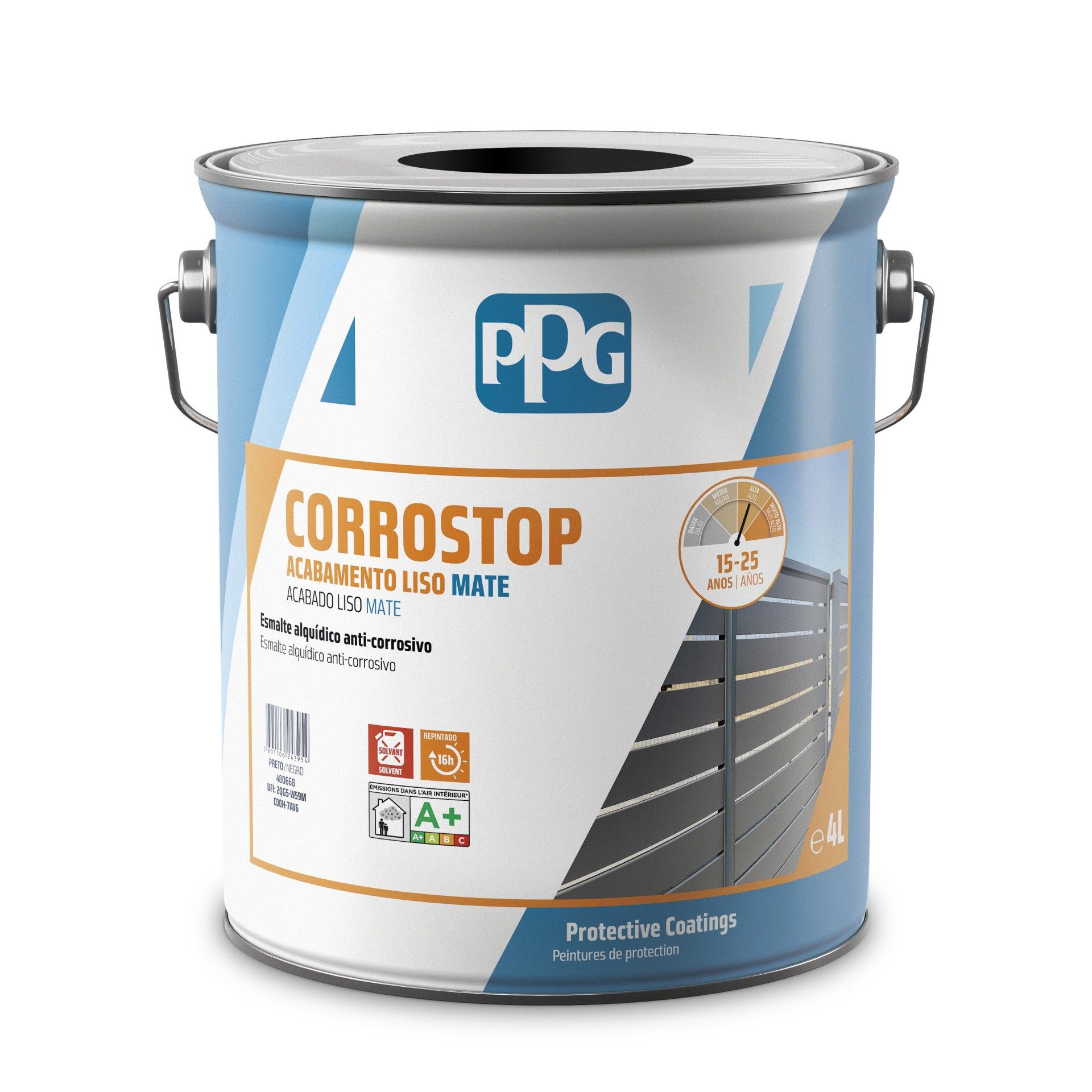 Esmalte Anti-corrosivo Corrostop Mate Preto 9005 4L