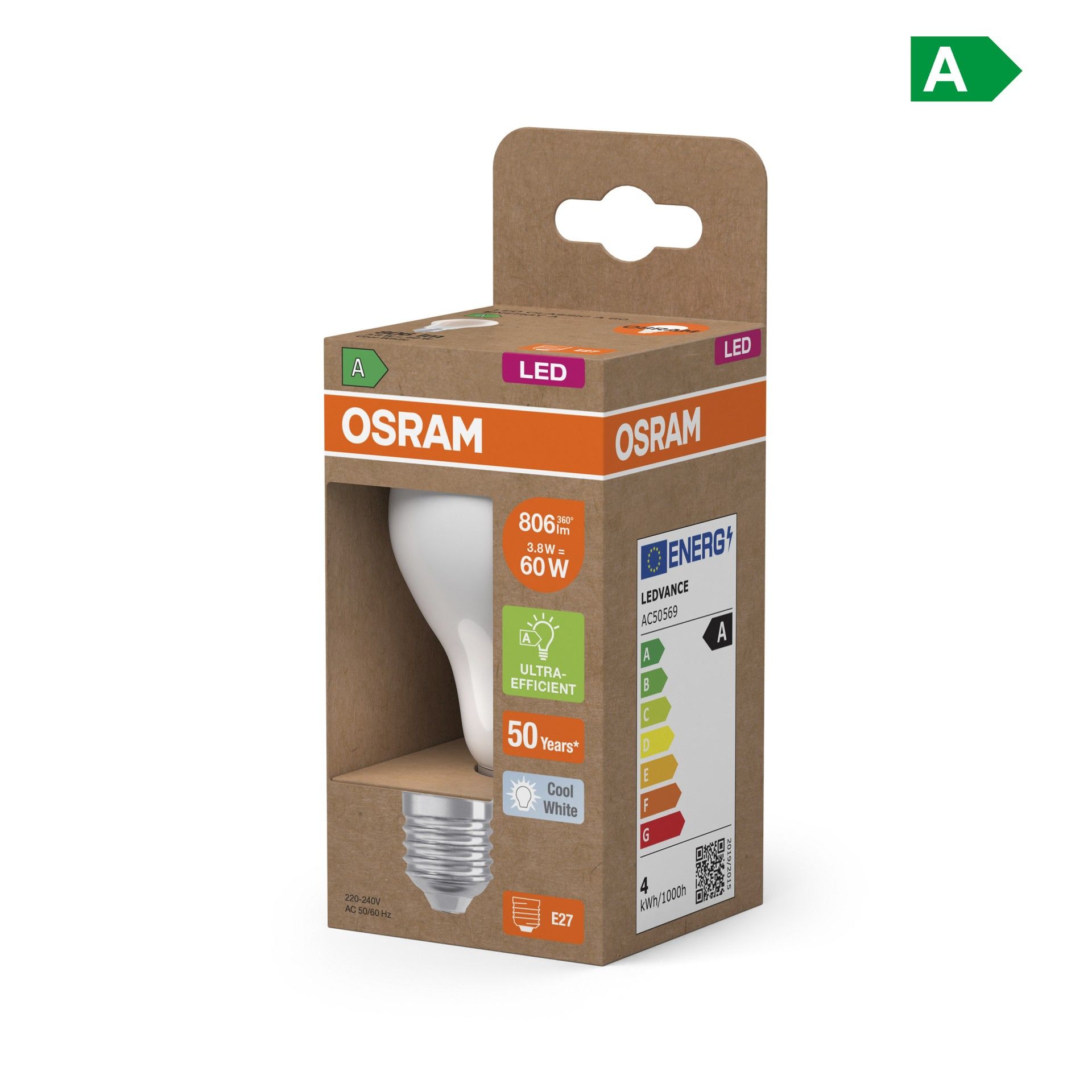 Lâmpada A60 Fil Fos E27 806lm 4000k A