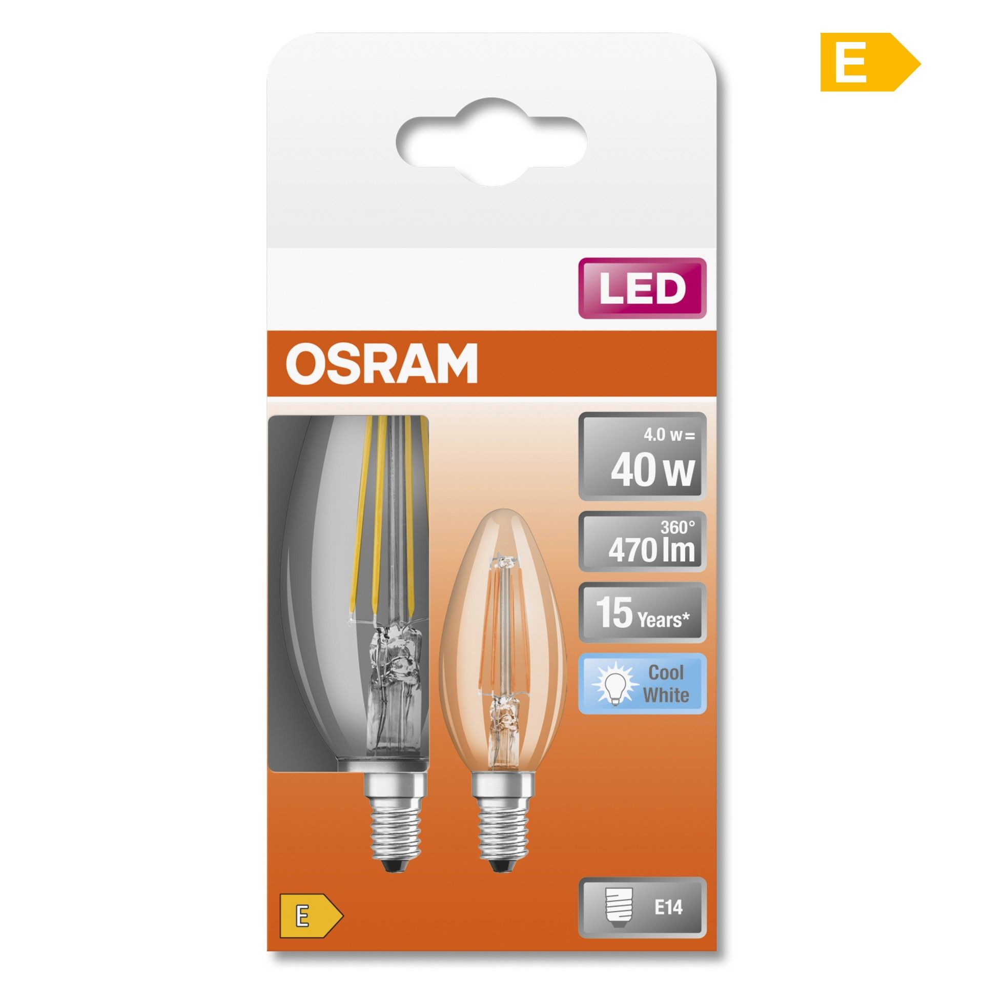 Lâmpada Cand Fil E14 4000k 4w 2unid.