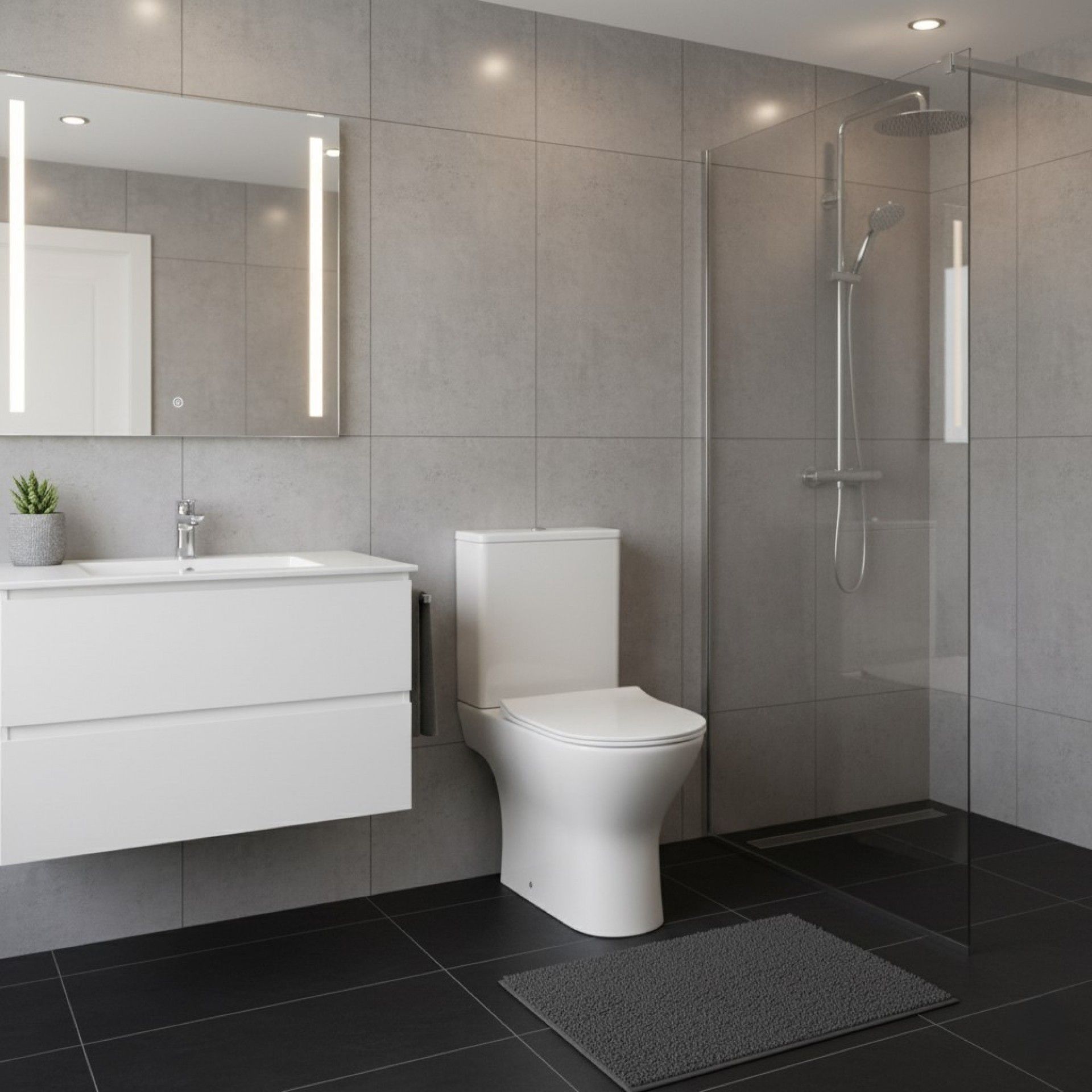 Pack WC Ebony Rimless Saída Vertical (Sanita + Cisterna + Tampa)