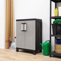 Armário Multiusos Baixo Garage PVC Cinzento e Preto Armário Multiusos Baixo Garage PVC Cinzento e Preto