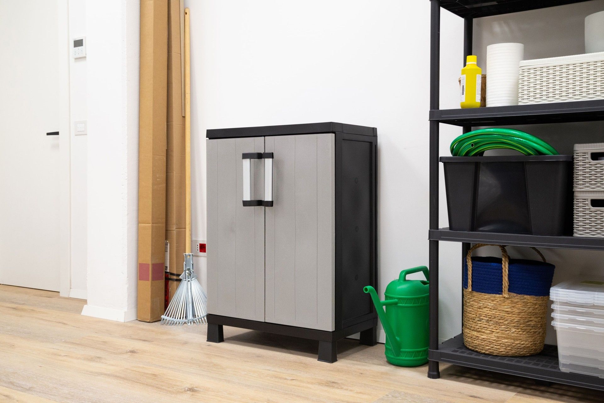 Armário Multiusos Baixo Garage PVC Cinzento e Preto