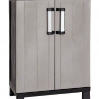 Armário Multiusos Baixo Garage PVC Cinzento e Preto Armário Multiusos Baixo Garage PVC Cinzento e Preto