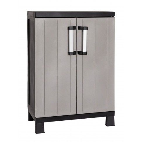 Armário Multiusos Baixo Garage PVC Cinzento e Preto Armário Multiusos Baixo Garage PVC Cinzento e Preto