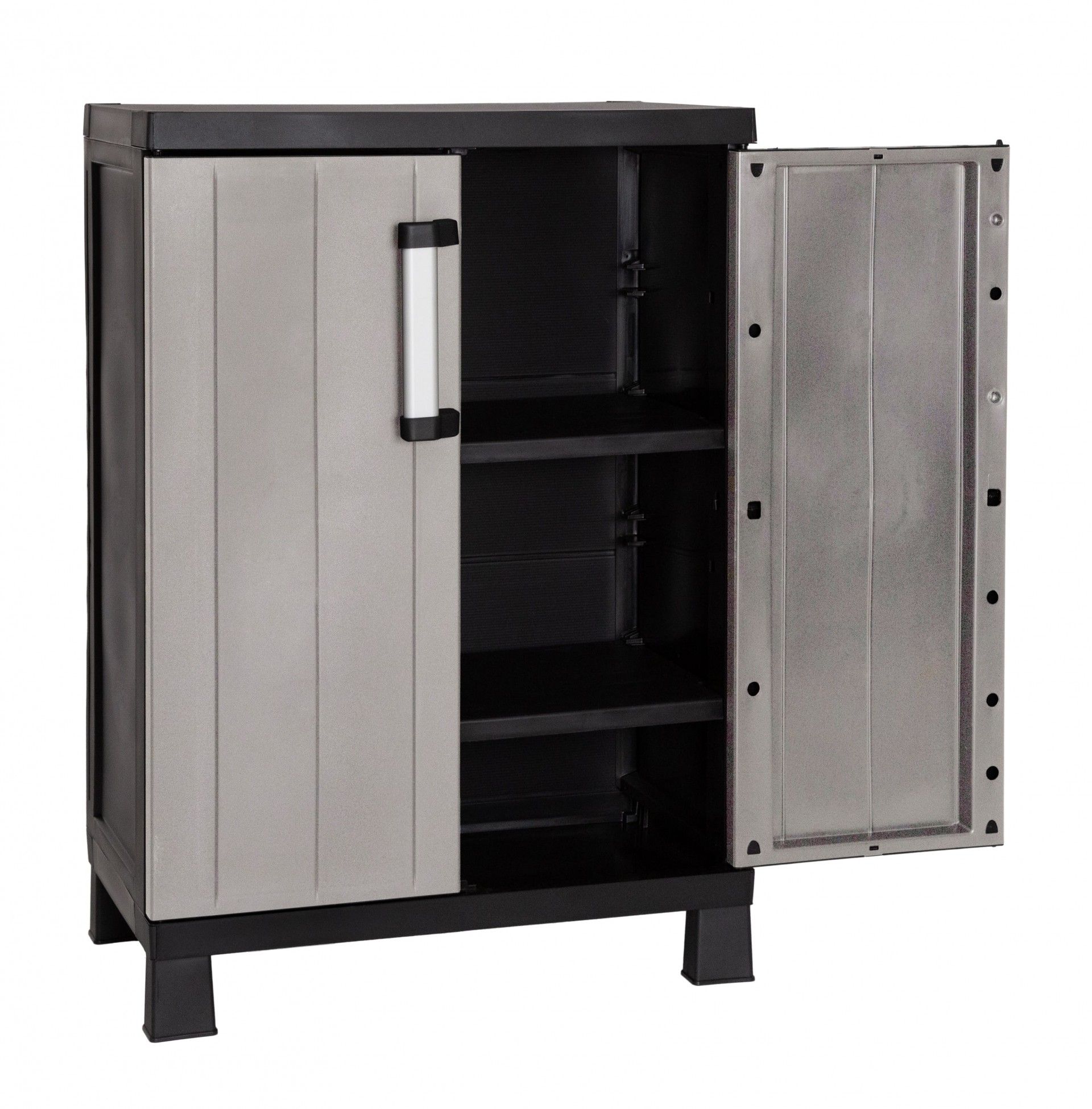 Armário Multiusos Baixo Garage PVC Cinzento e Preto