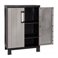 Armário Multiusos Baixo Garage PVC Cinzento e Preto Armário Multiusos Baixo Garage PVC Cinzento e Preto